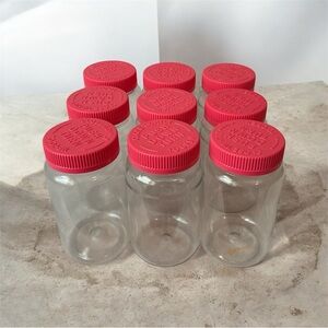 9 Clear Plastic Containers Pink Screw Lids Child Proof Empty Storage